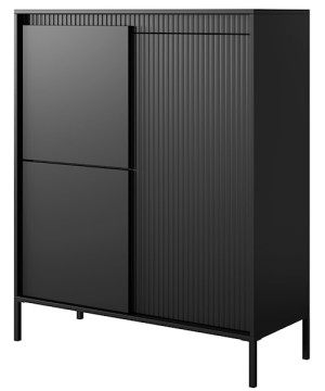 Komoda wysoka Falsetto trzydrzwiowa z ryflowanymi frontami 104 cm czarna Wyprzedaż