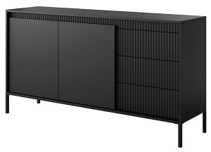 Komoda dwudrzwiowa Falsetto z ryflowanymi frontami i trzema szufladami 154 cm czarna Wyprzedaż