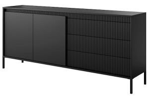 Komoda dwudrzwiowa Falsetto z ryflowanymi frontami i trzema szufladami 187 cm czarna Wyprzedaż