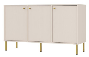 Komoda trzydrzwiowa Oktio 125 cm beż piaskowy na złotych nogach Wyprzedaż