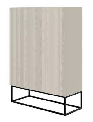 Komoda dwudrzwiowa Veldio z frezowanym frontem 90 cm Szary beż z czarnymi nogami Wyprzedaż