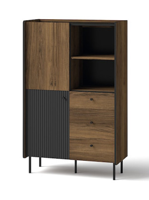 Komoda dwudrzwiowa Prestigo z ryflami i trzema szufladami 88 cm orzech warmia/czarny/san sebastian Wyprzedaż