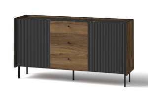 Komoda dwudrzwiowa Prestigo z ryflami i trzema szufladami 150 cm orzech warmia/czarny/san sebastian Wyprzedaż