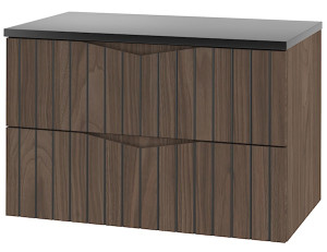 Szafka łazienkowa z blatem Stella 80 cm ryflowane fronty orzech / czarny mat