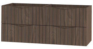 Zestaw łazienkowy z dwiema szafkami pod umywalkę Stella 120 cm ryflowane fronty orzech / czarny mat