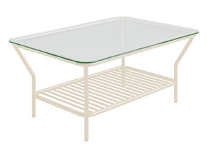 Stolik kawowy Preggel 122x62 cm szklany blat/ kremowy stelaż Wyprzedaż