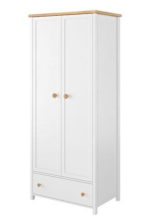Szafa dwudrzwiowa do pokoju dziecięcego Story z szufladą i półkami biała - dąb nash HOMEBOOK