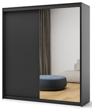 Szafa przesuwna Trend dwudrzwiowa z lustrem i oświetleniem 200 cm ryflowany front czarna
