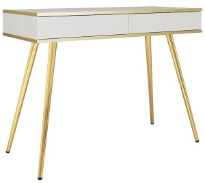 Toaletka Glinte z dwiema szufladami 102 cm biała ze złotymi nogami Wyprzedaż