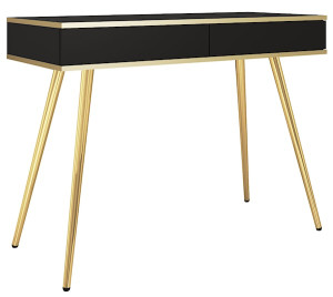 Toaletka Glinte z dwiema szufladami 102 cm czarna ze złotymi nogami Wyprzedaż