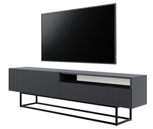 Szafka RTV Veldio z frezowanym frontem i wnęką 175 cm Czarna z czarnymi nogami