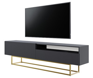 Szafka RTV Veldio z frezowanym frontem i wnęką 175 cm Czarna ze złotymi nogami