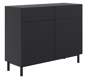 Komoda dwudrzwiowa Veldio New z frezowanym frontem i dwiema szufladami 100 cm czarna
