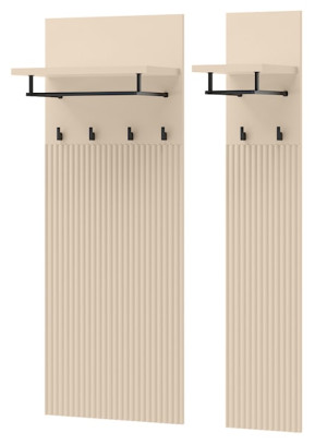 Wieszak ścienny Trend z półkami 76 cm ryflowane fronty beż piaskowy / czarny Wyprzedaż
