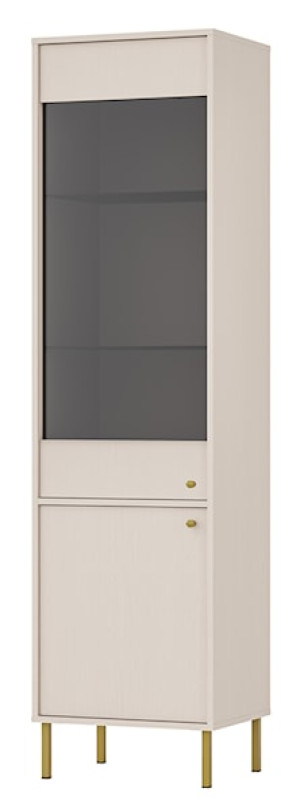 Witryna wysoka dwudrzwiowa Oktio z dwiema półkami 52 cm beż piaskowy na złotych nogach Wyprzedaż