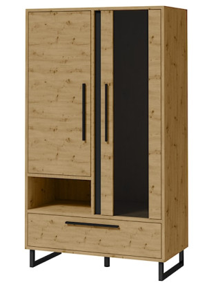 Witryna dwudrzwiowa Abirly 80 cm niska dąb artisan/czarna Wyprzedaż