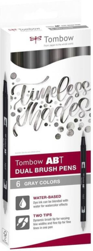 Flamastry Brush pen dwustronne gray 6 kolorów