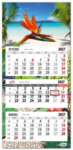 Kalendarz 2027 trójdzielny płaska główka Tropiki