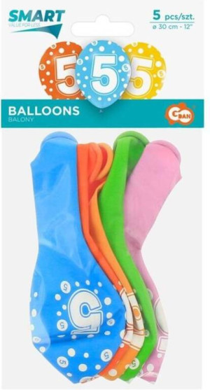 Balony cyfra 5, mix, 30cm