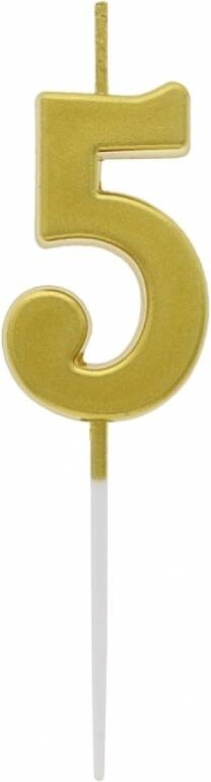 Świeczka piker 9,5cm. Metaliczna złota. Cyfra 5