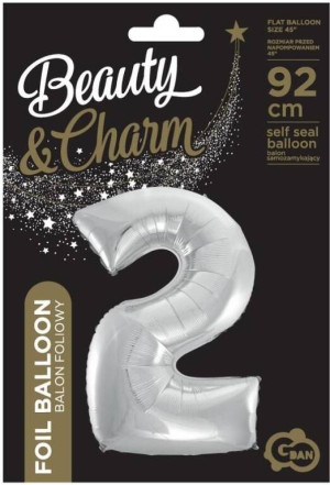 Balon foliowy cyfra 2 Beauty&Charm srebrna 92 cm