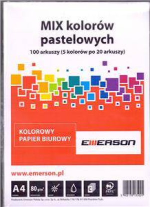 Papier ksero kolor pastelowy A4 100 arkuszy (5 kolorówx20 arkuszy)