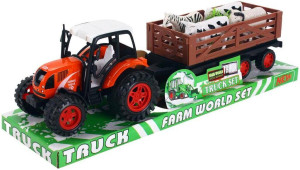 Traktor z przyczepą i zwierzętami