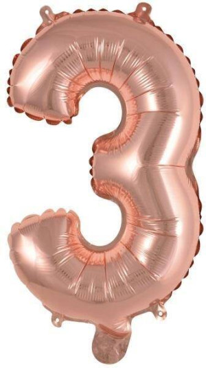 Balon foliowy mini cyfra 3 różowe złoto 25x40cm