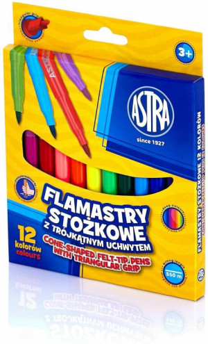 Flamastry stożkowe z trójkątnym uchwytem. 12 kolorów
