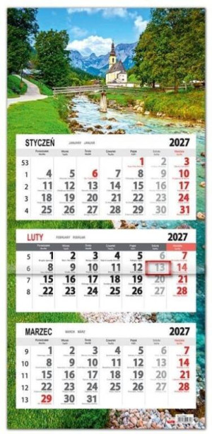 Kalendarz 2027 trójdzielny płaska główka Strumień