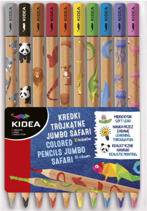Kredki trójkątne Jumbo. Safari. 10 kolorów
