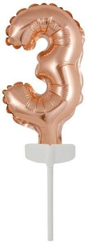 Balon foliowy mini cyfra 3 różowe złoto 7x12cm