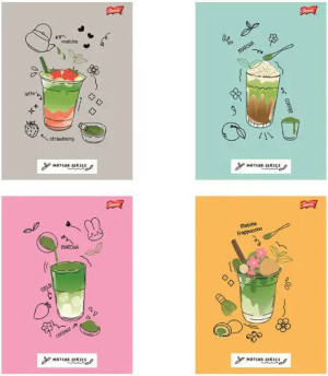 Paczka Zeszyt A4 32k.linia dwukolorowa okładka laminowana Matcha Mood mix 15 sztuk