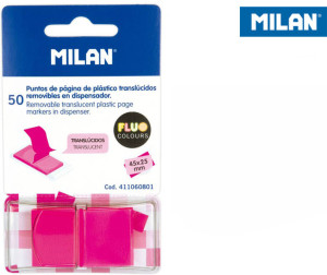 Indeksy transparentne Milan FLUO róż 45 x 25 mm, 50 szt.