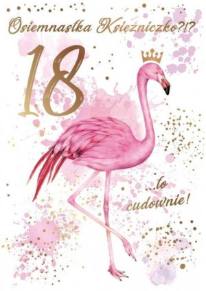 Karnet B6. Urodziny 18 flamingi