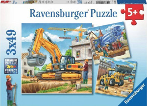 Ravensburger. Puzzle 3x49. Duże pojazdy budowlane