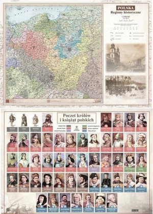 Mapa Polski A2 Regiony Historyczne, ścienna