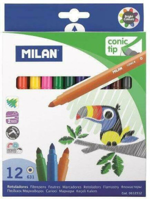 Flamastry ze stożkową końcówką 12 kolorów MILAN