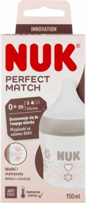 NUK. Perfect Match. Butelka z silikonowym smoczkiem. 150 ml. Serca