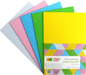 Happy Color. Arkusze piankowe. Spring plusch A4 5 kolorów, 5 arkuszy