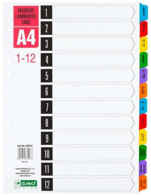 Przekładki kartonowe 1-12 index laminowany