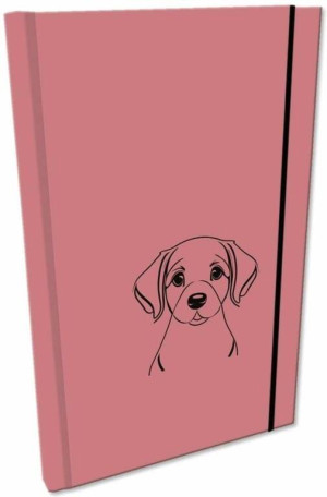 Notes A5 gładki z gumką Soft Touch lakier UV pies labrador brudny róż
