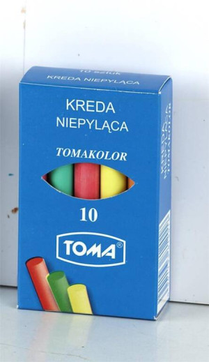 Kreda szkolna, niepyląca, kolorowa, 10 sztuk