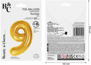 Balon foliowy B&C 9 Royal gold 85cm
