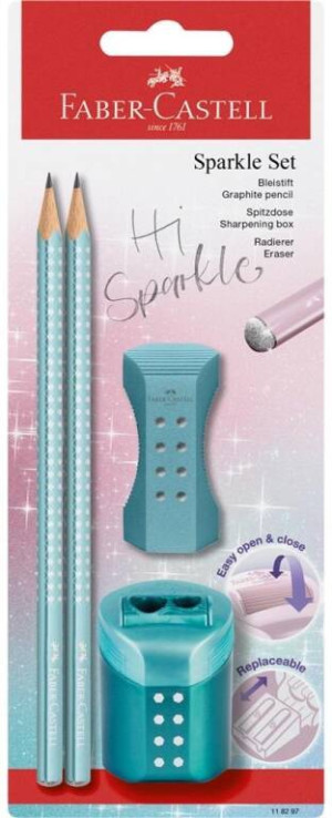 Ołówek 2 sztuki + gumka + temperówka Sparkle Cosmic, turkus