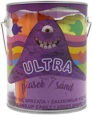Ultra Piasek puszka 900 g. 4 duże foremki Morskie życie, 2 narzędzia, fioletowy