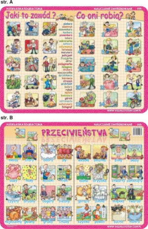 Podkładka edukacyjna Jaki to zawód?, co oni robią, przeciwieństwa