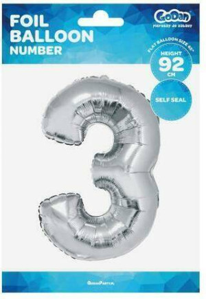 Balon foliowy cyfra 3 Beauty&Charm srebrna 92cm