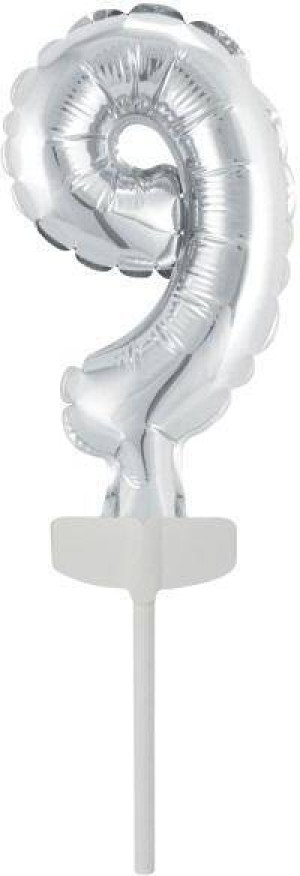 Balon foliowy mini cyfra 9 srebrna 7x12cm