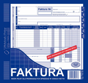 Faktura. Wzór pełny dla prowadzących sprzedaż w cenach netto. Typ 102-2E